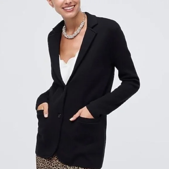 J Crew Black Knit Sweater Blazer/Cardigan Jacket 100% Cotton Size S Small - Picture 3 of 5